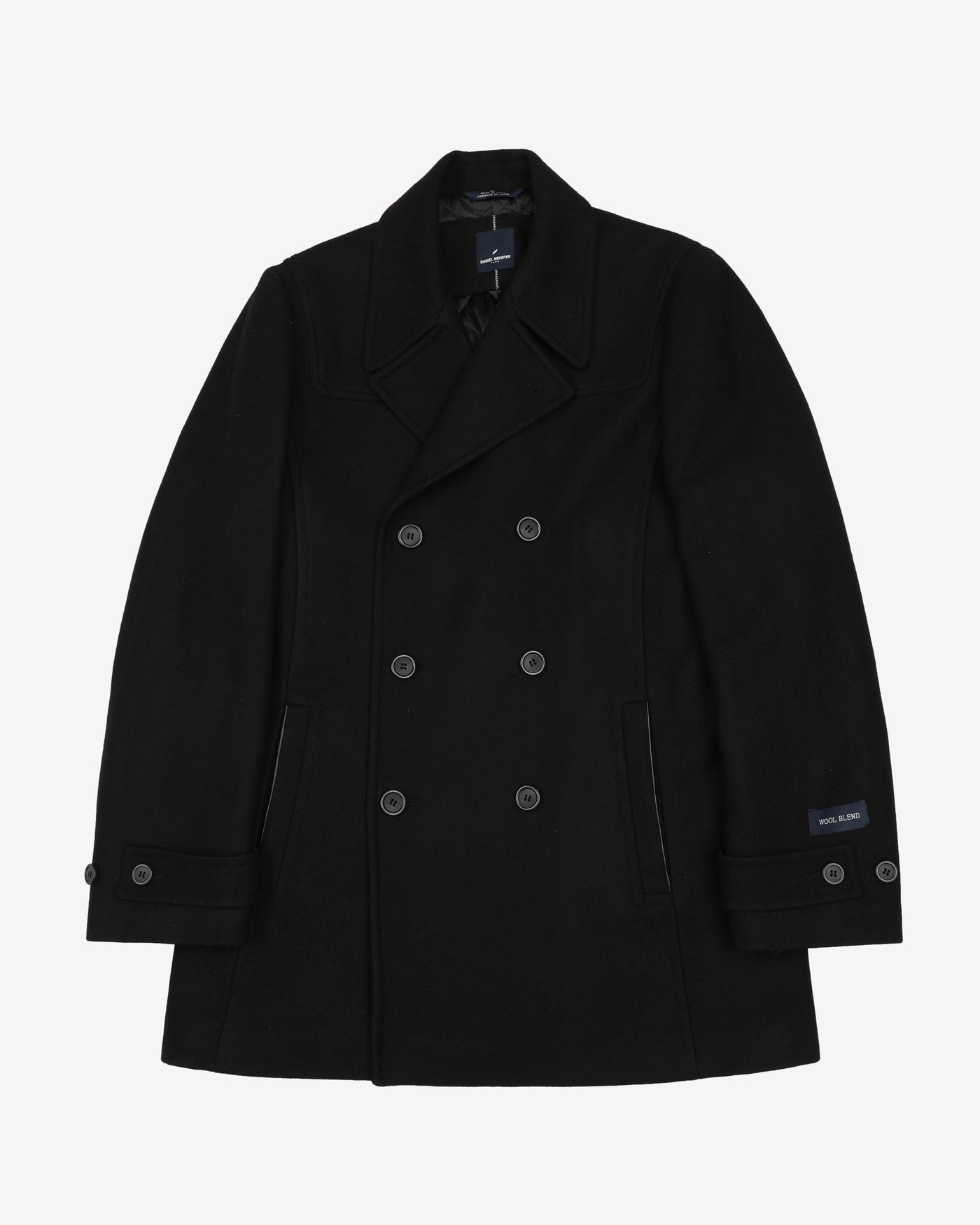 Black Wool Blend Jacket Overcoat - S