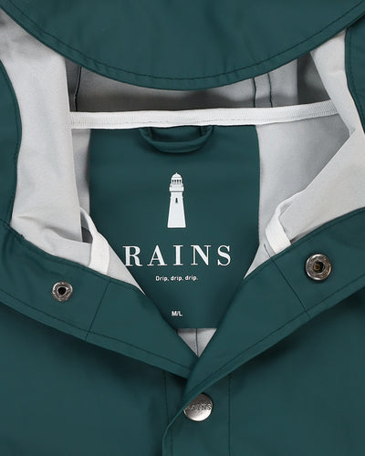 Rains Green Long Hooded Rain Jacket - M / L