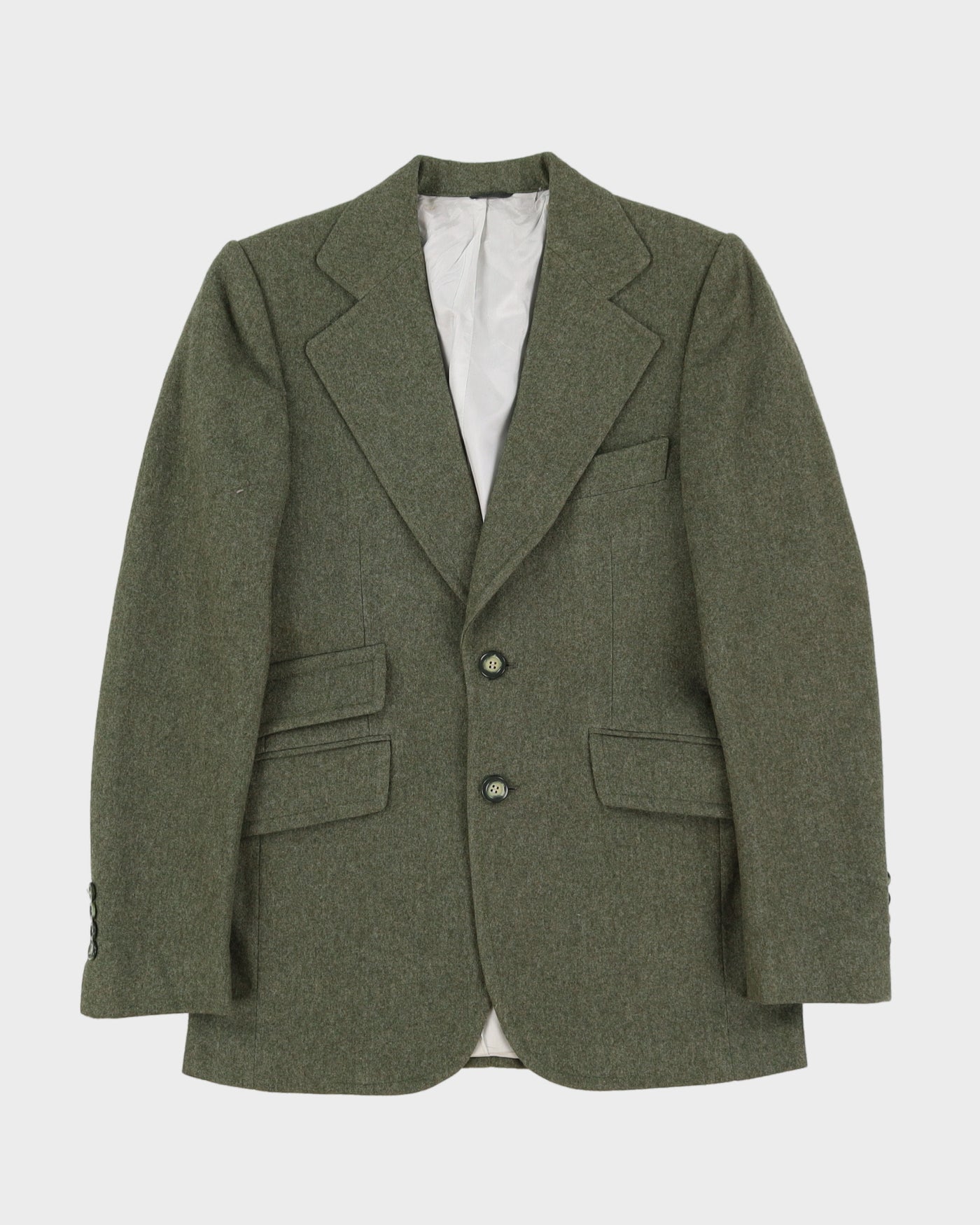 1970s Made In Italy Green Wool Blazer Jacket - XXXS