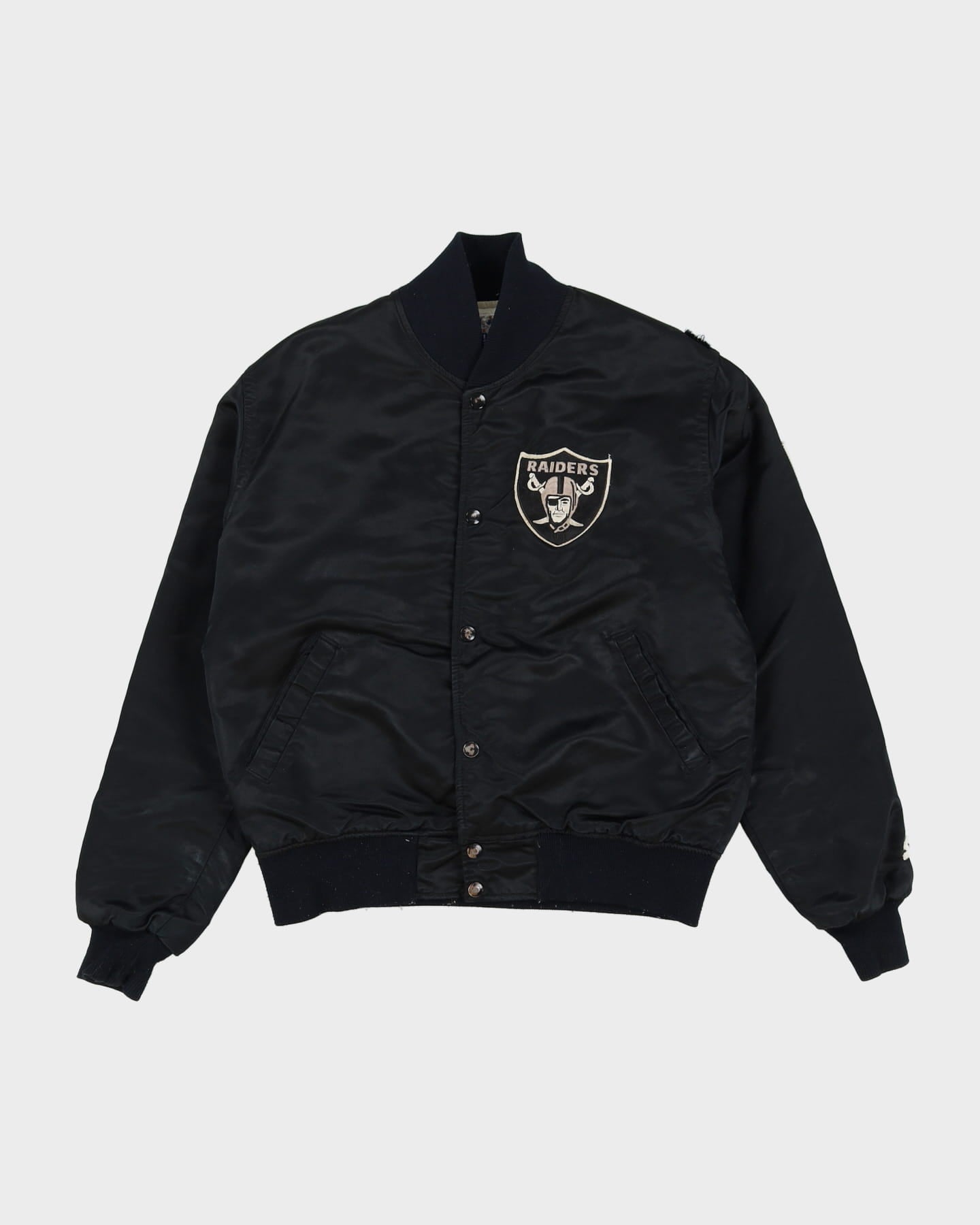 80s NFL Las Vegas / Oakland / Los Angeles Raiders Pro Line Starter Black Satin Bomber Jacket - M