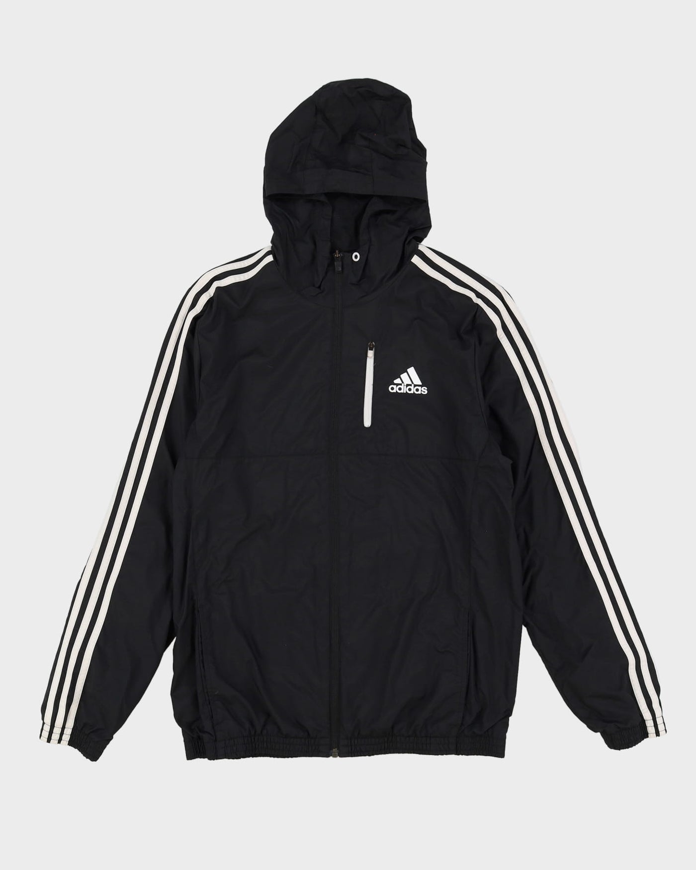 Adidas Black Hooded Zip Up Windbreaker Jacket - M