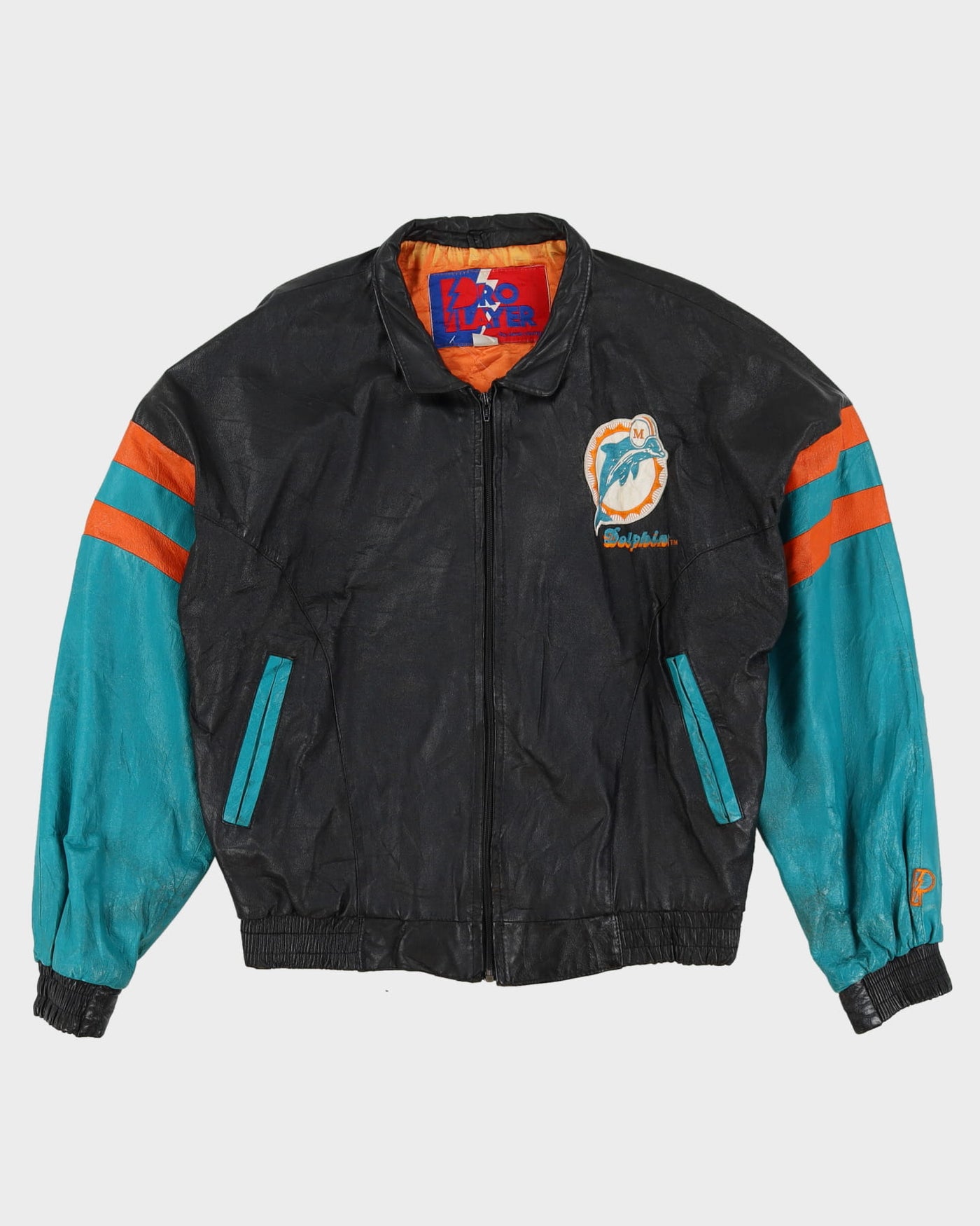 90s NFL Miami Dolphins Pro Player Daniel Young Black Leather Jacket - XL