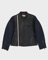 90s ETRO Black / Navy Leather Jacket - L