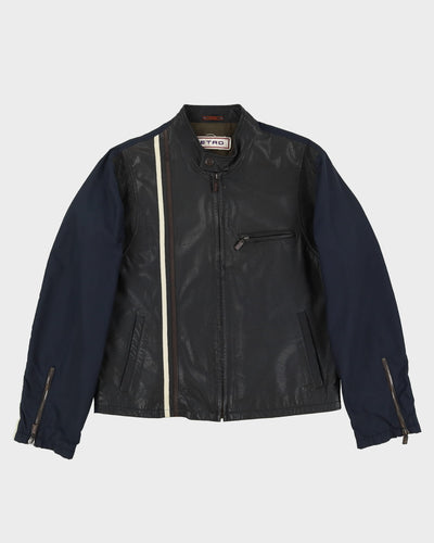 90s ETRO Black / Navy Leather Jacket - L