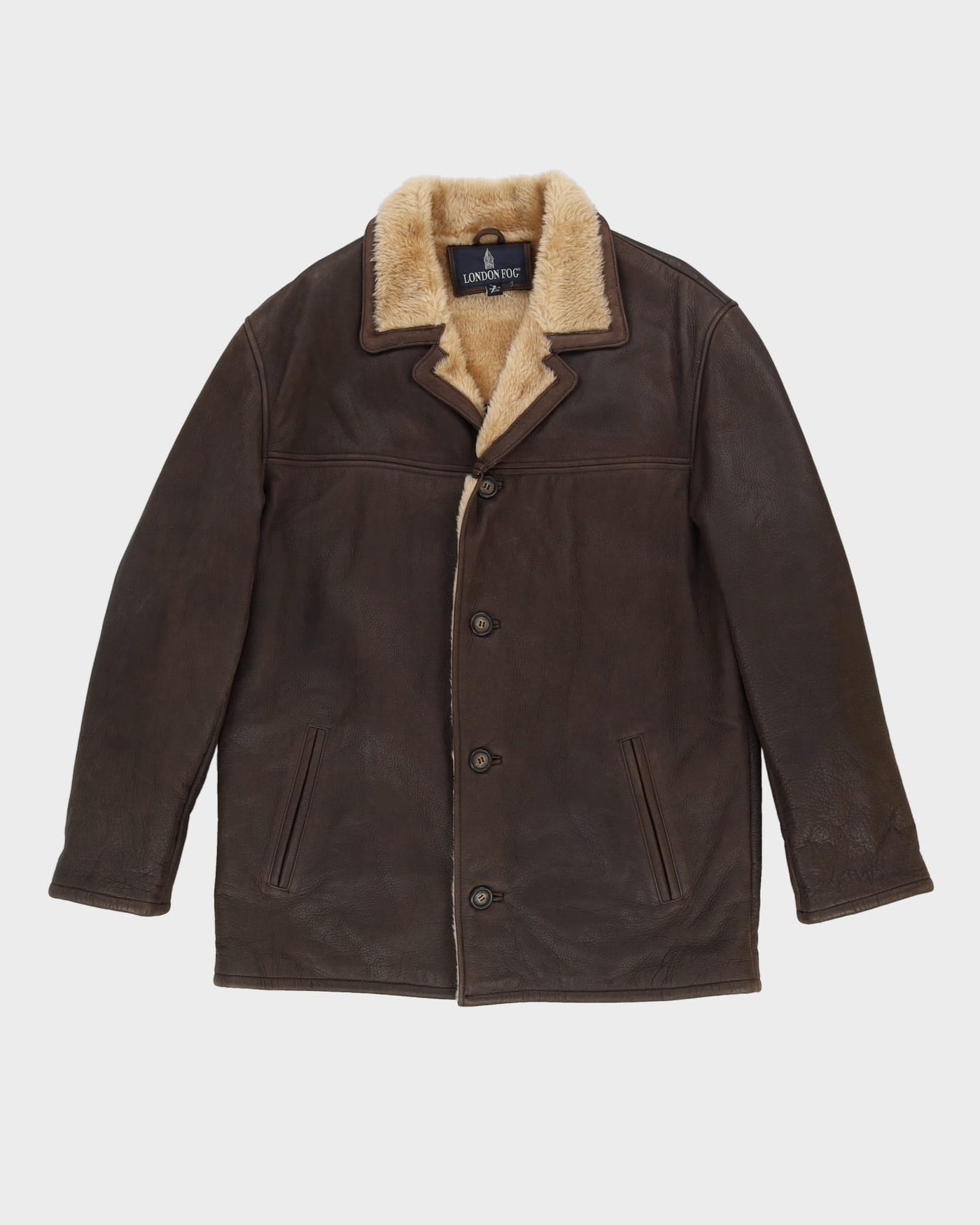 London Fog Brown Fur-Lined Leather Jacket - M