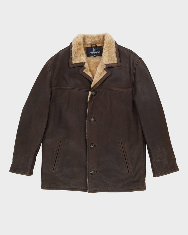 London Fog Brown Fur-Lined Leather Jacket - M