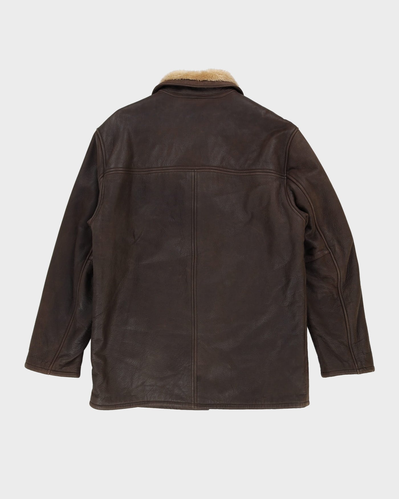 London Fog Brown Fur-Lined Leather Jacket - M