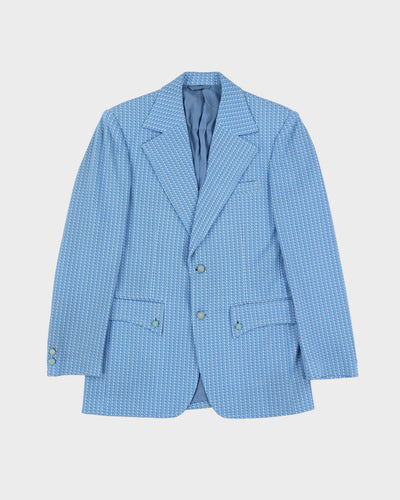 1970s Blue And White Patterned Blazer Jacket - XS