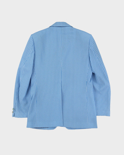 1970s Blue And White Patterned Blazer Jacket - XS