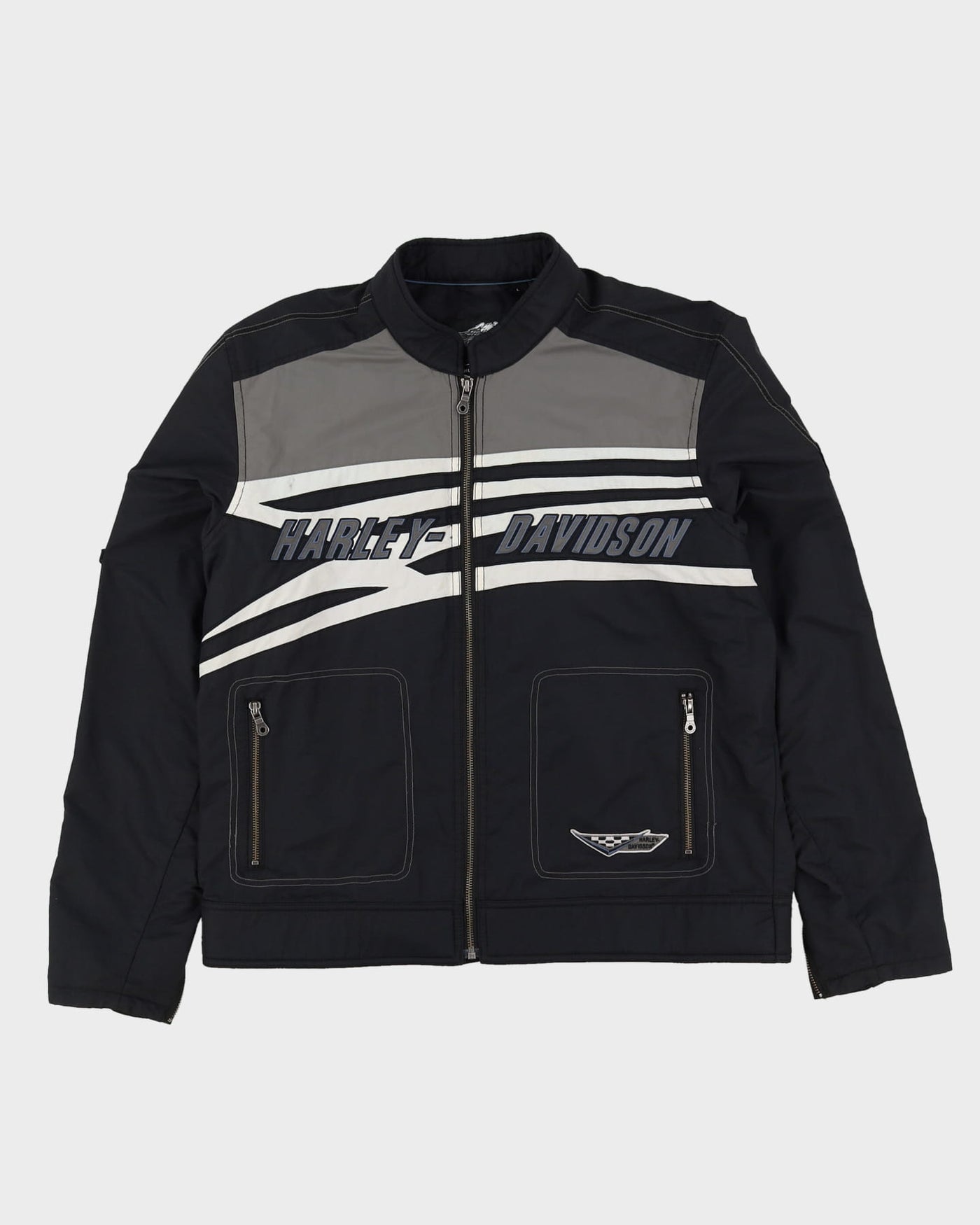 90s Harley Davidson Black / Grey Biker Jacket - L