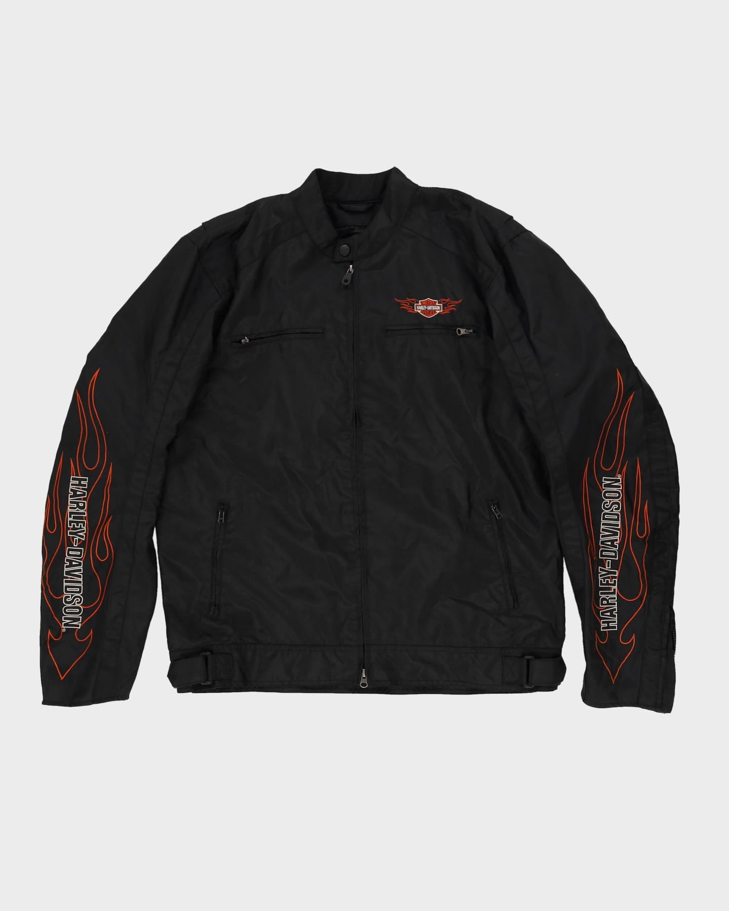 90s Harley Davidson Black Flame Design Tall Biker Jacket - XL