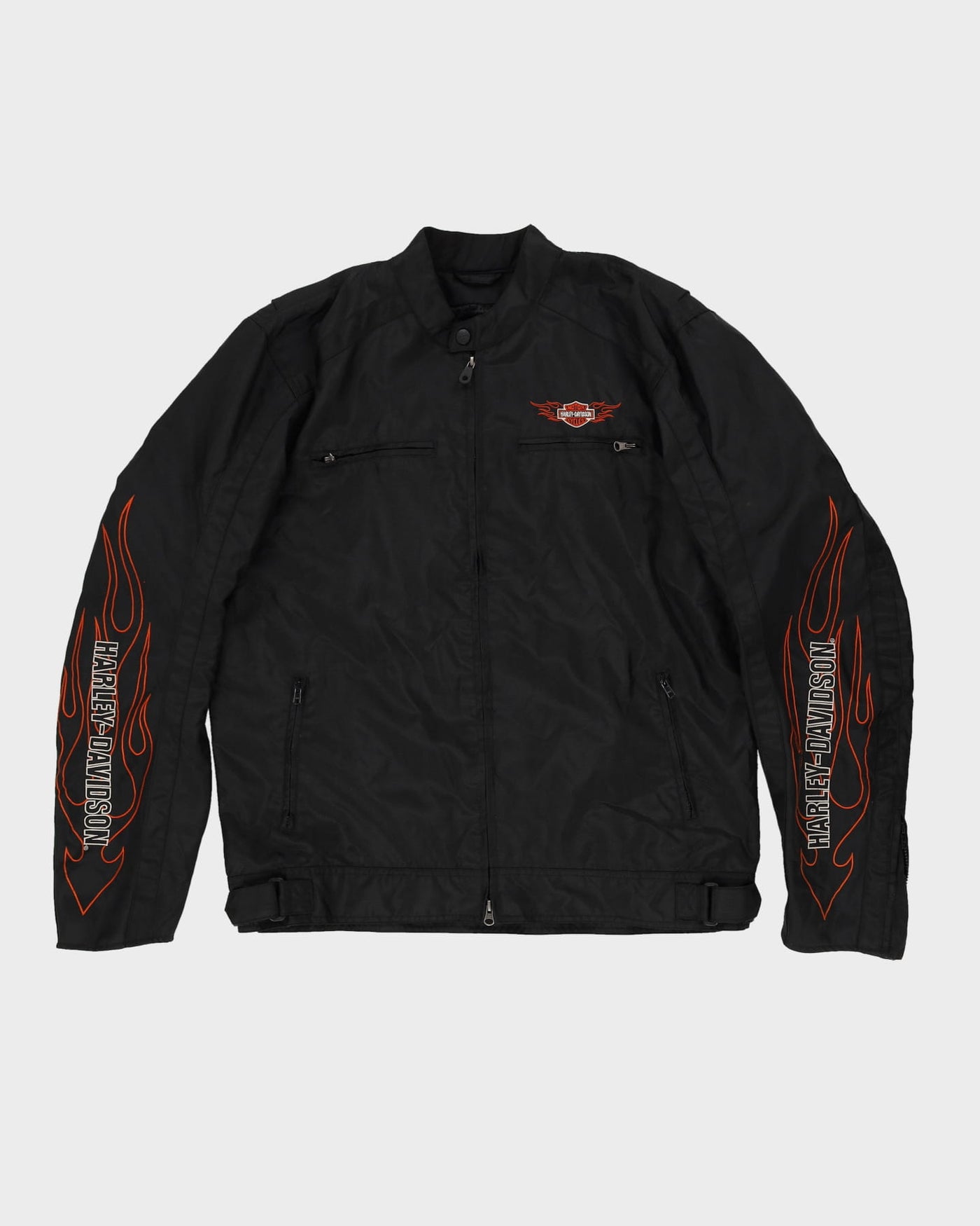 90s Harley Davidson Black Flame Design Tall Biker Jacket - XL