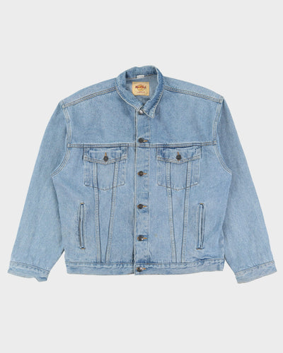 Vintage 90s Hard Rock Cafe Save The Planet Embroidered Logo Blue Denim Jacket - L