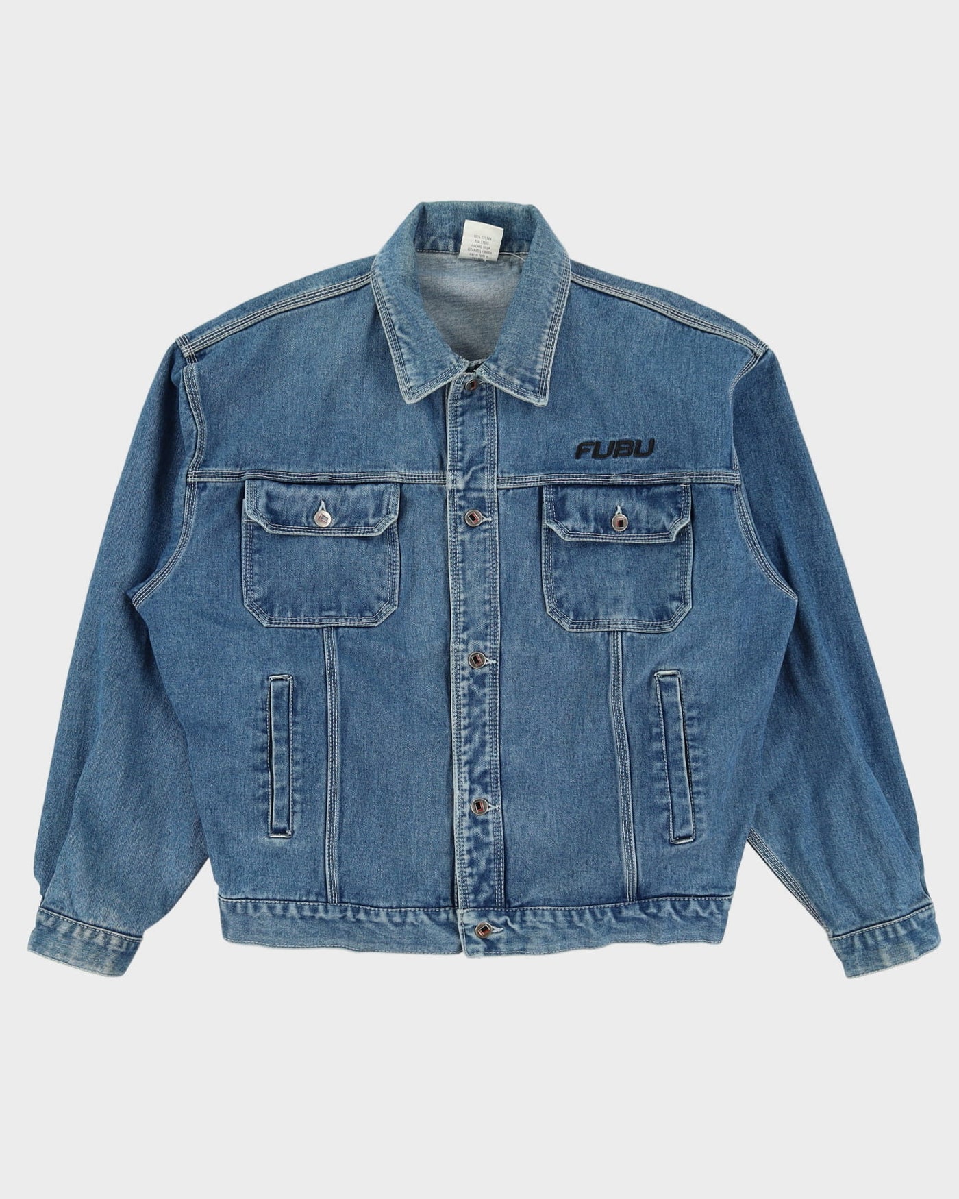 00s Y2K FUBU Embroidered Logo Blue Oversized Denim Jacket - L