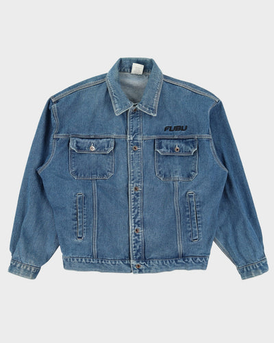 00s Y2K FUBU Embroidered Logo Blue Oversized Denim Jacket - L