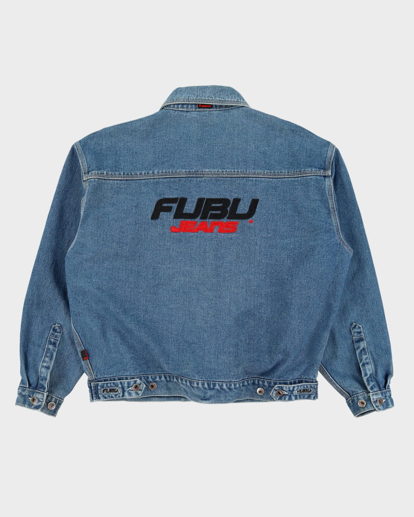 00s Y2K FUBU Embroidered Logo Blue Oversized Denim Jacket - L