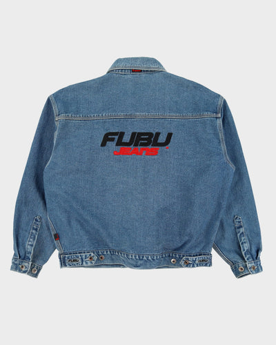 00s Y2K FUBU Embroidered Logo Blue Oversized Denim Jacket - L