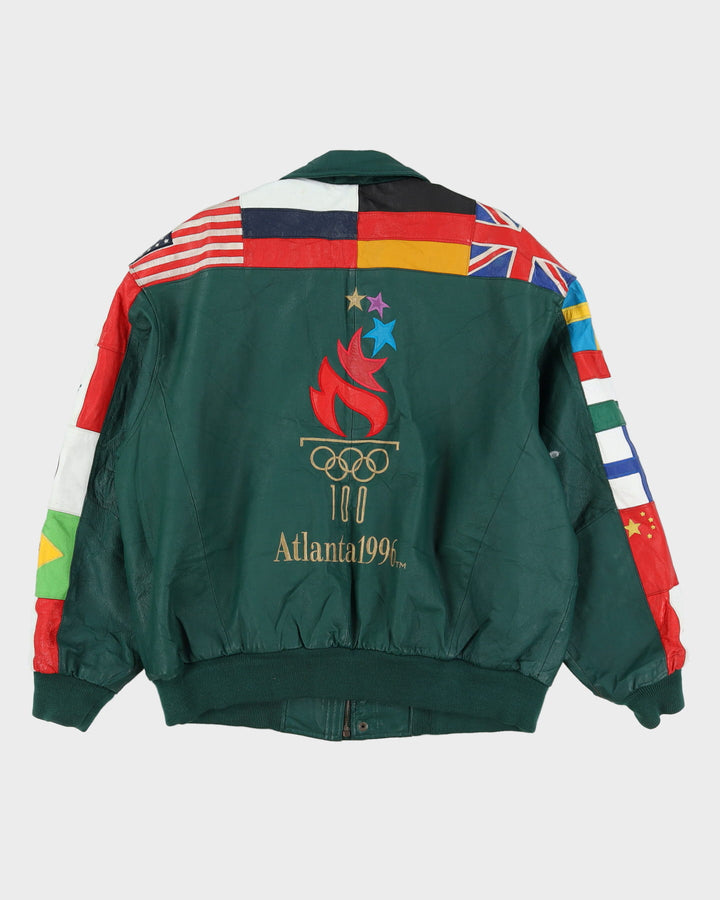 Vintage 1996 Atlanta Olympics Green American Toons Leather Jacket - XL