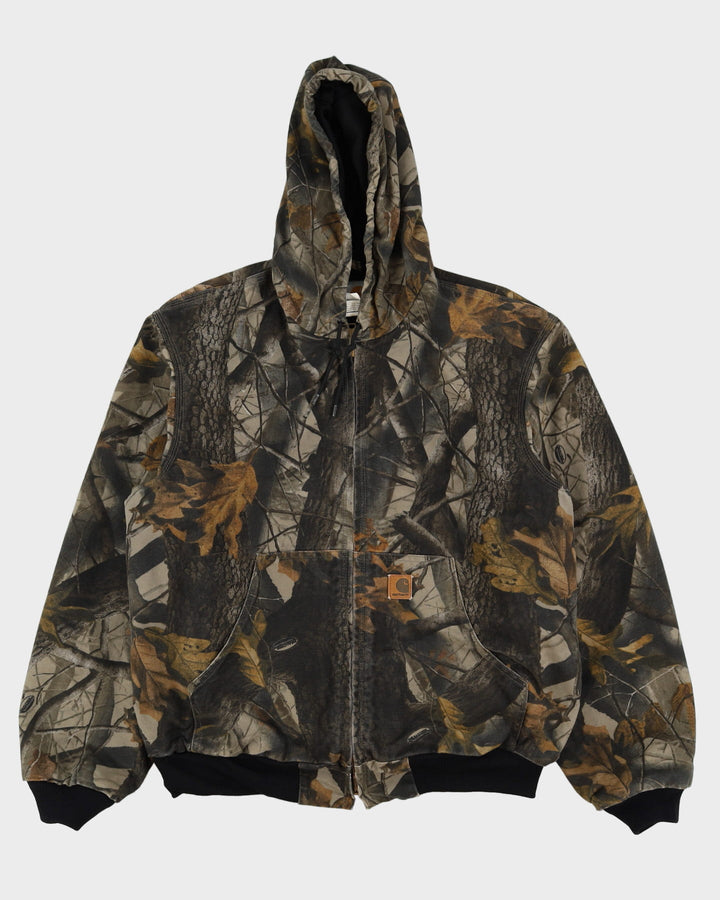 Vintage 90s Carhartt Woodland Camouflage Workwear / Chore Jacket - L