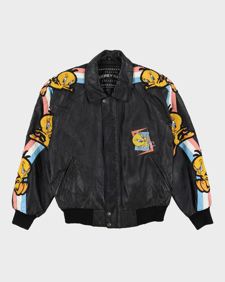 2003 Tweety's Dance Class Looney Tunes Black Leather Jacket - M