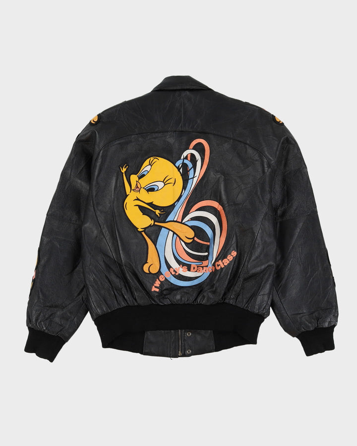 2003 Tweety's Dance Class Looney Tunes Black Leather Jacket - M
