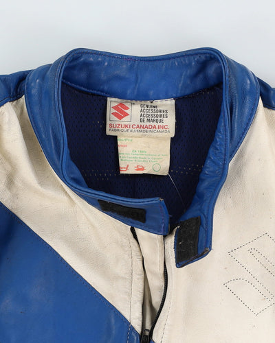 Vintage 80s Suzuki Blue / Black / White Leather Biker Jacket - S / M