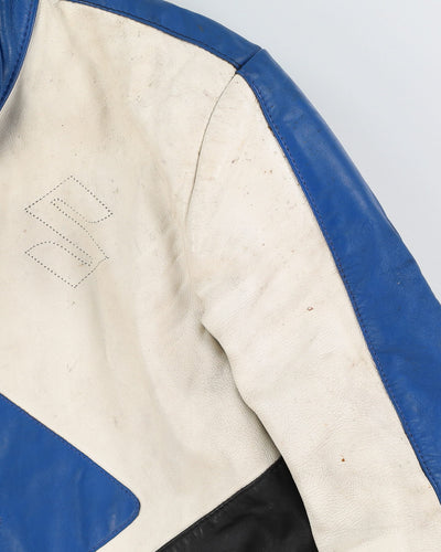 Vintage 80s Suzuki Blue / Black / White Leather Biker Jacket - S / M