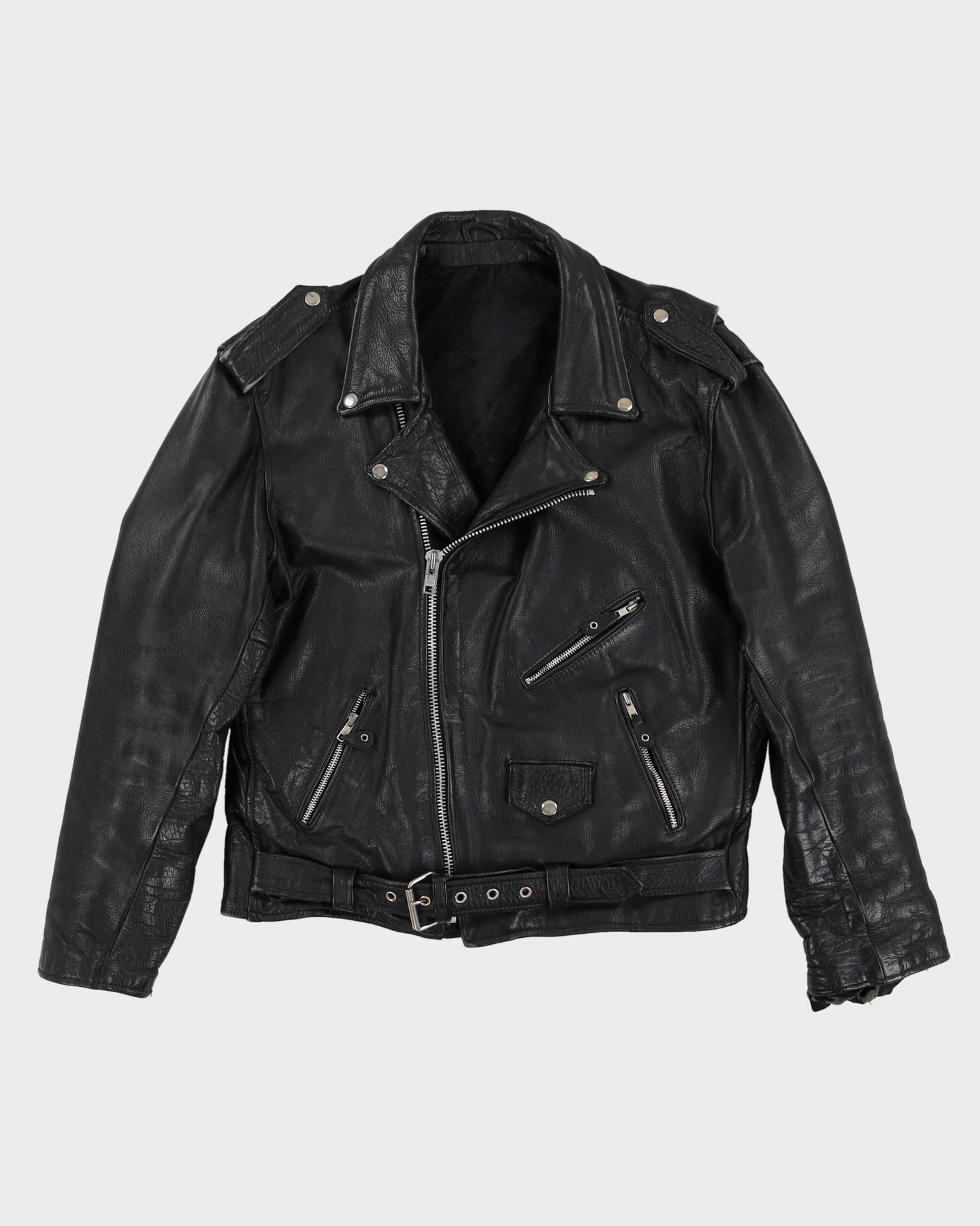 Vintage 90s Black Leather Biker Jacket - M / L