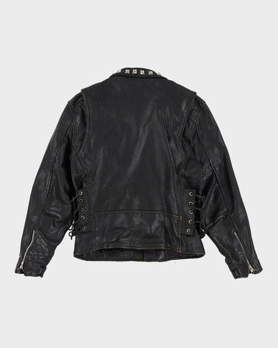Vintage 90s Black Studded Leather Biker Jacket - S