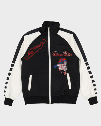 00s Y2K Ed Hardy Black / White Joker Playing Card Devil Design Track Jacket - XL