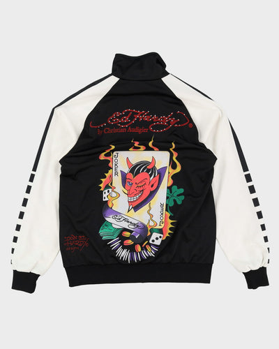 00s Y2K Ed Hardy Black / White Joker Playing Card Devil Design Track Jacket - XL