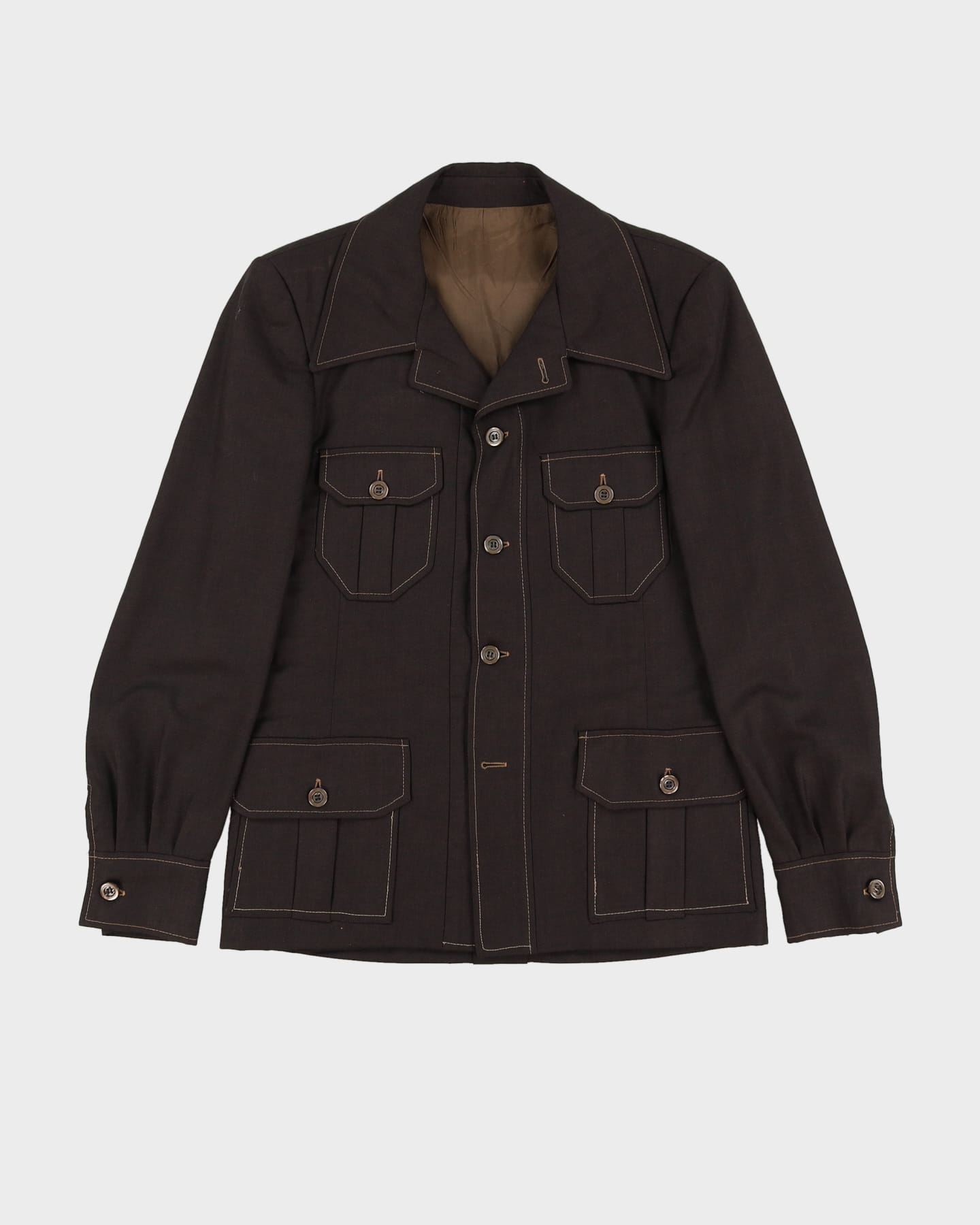 Vintage 70s Tailored Brown Contrast Stitching Blazer Jacket - M