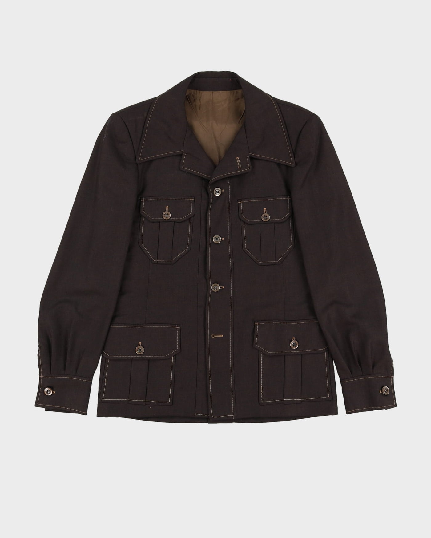 Vintage 70s Tailored Brown Contrast Stitching Blazer Jacket - M
