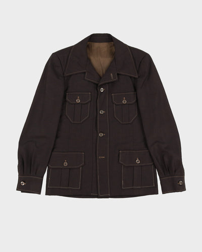 Vintage 70s Tailored Brown Contrast Stitching Blazer Jacket - M