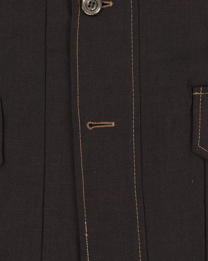 Vintage 70s Tailored Brown Contrast Stitching Blazer Jacket - M