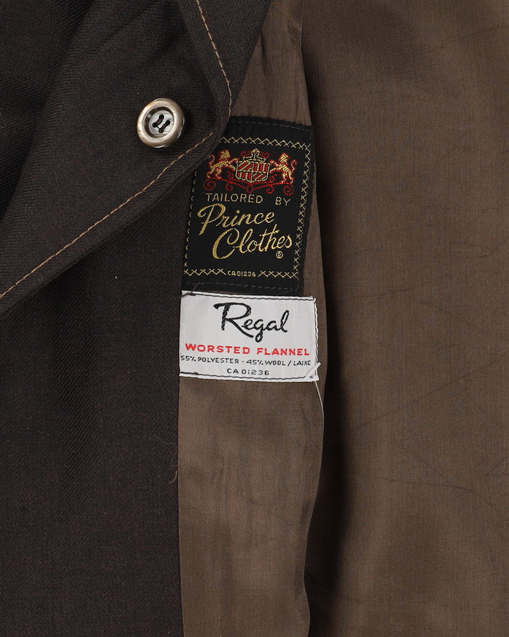 Vintage 70s Tailored Brown Contrast Stitching Blazer Jacket - M