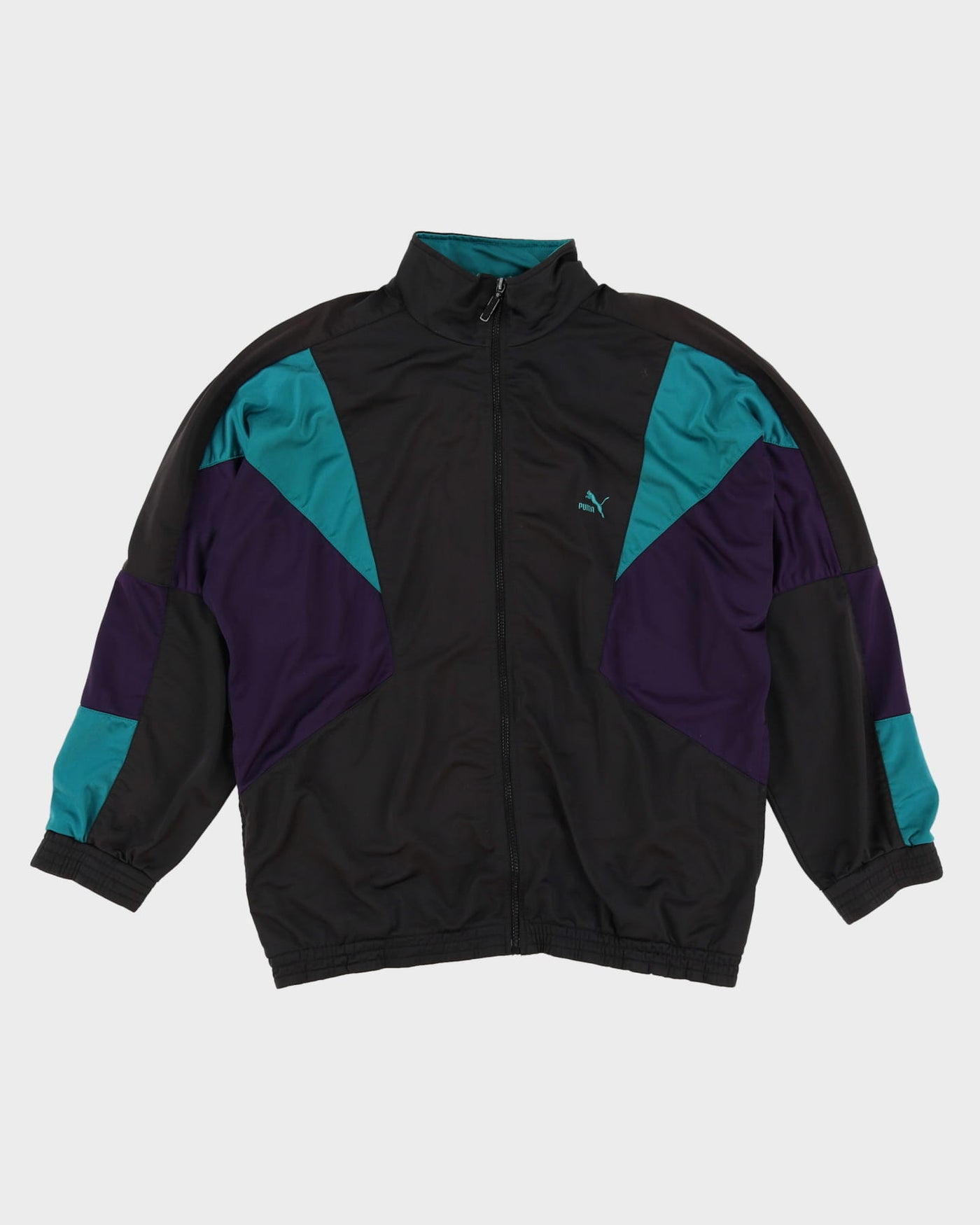 Pre-Loved 90s Puma Black / Purple / Green Track Jacket - M