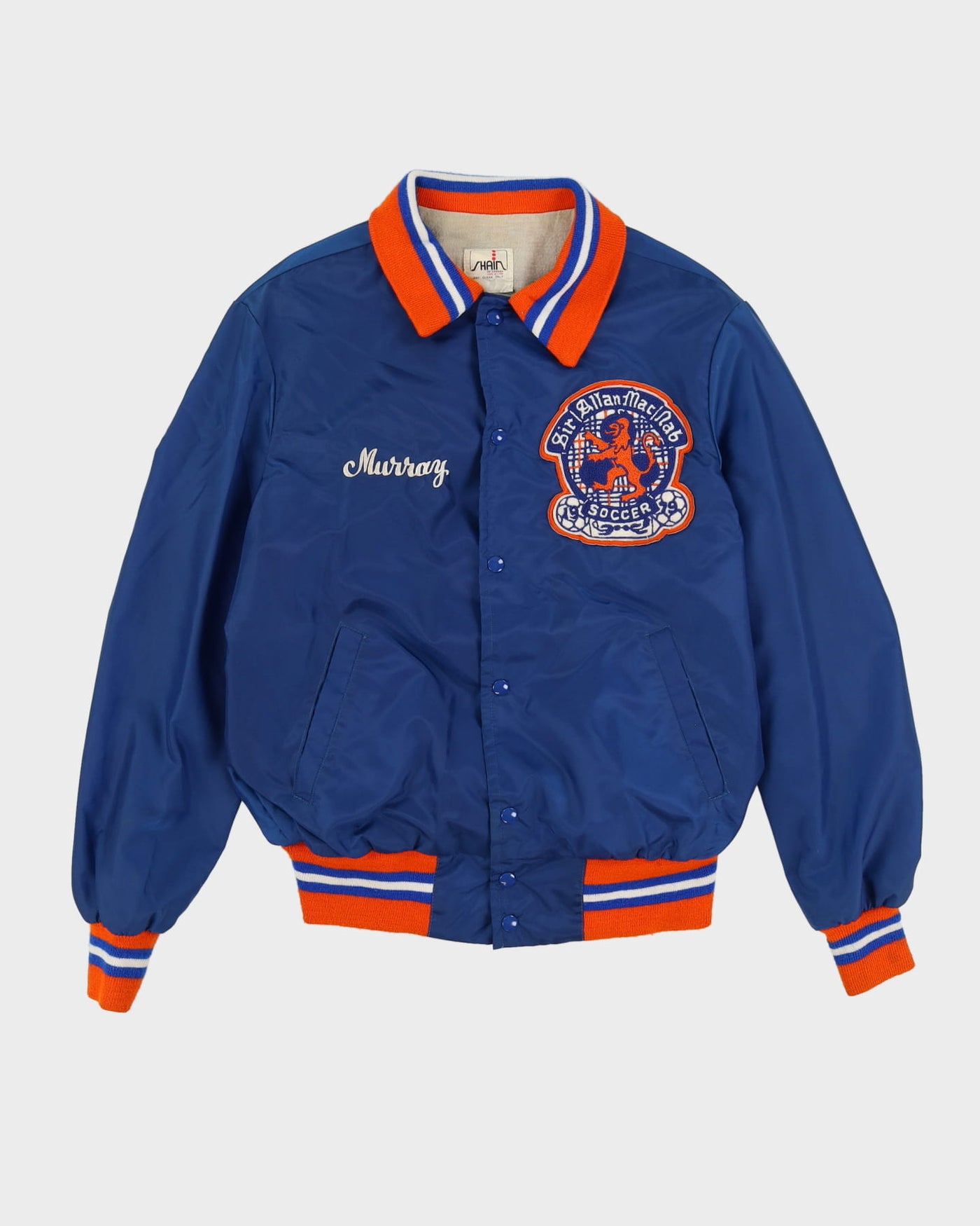 Vintage 1979 MacNAB Soccer Blue Satin Bomber / Varsity Jacket - L