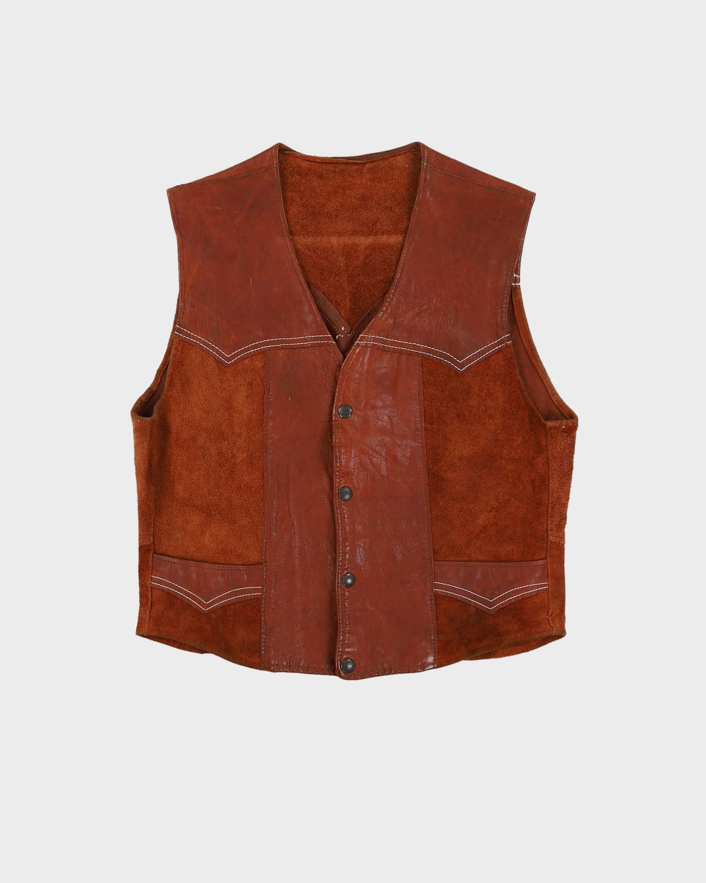 Vintage 1970s Western Leather Suede Waistcoat - M