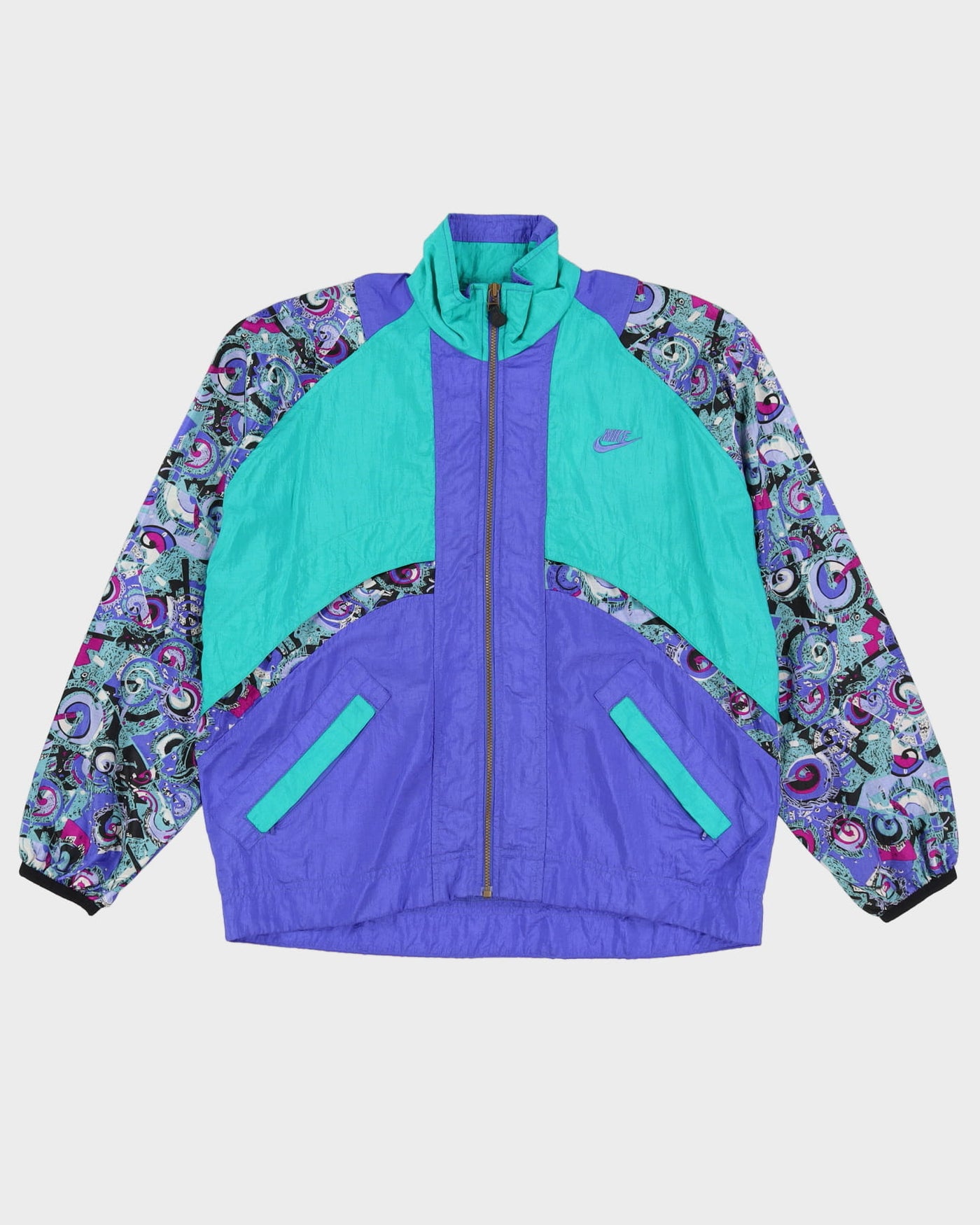 Vintage 90s Nike Patterned Purple / Green Oversized Windbreaker Shell Jacket - S