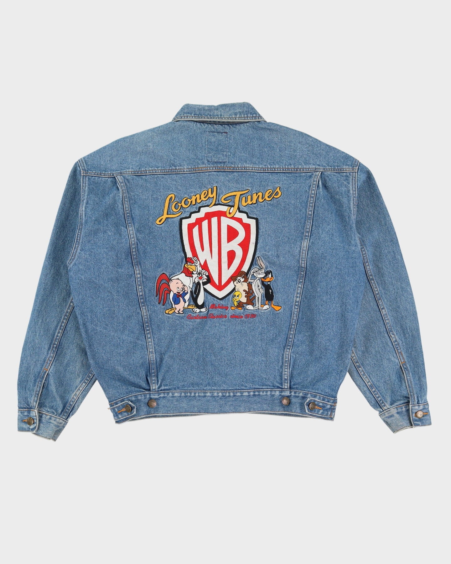 00s Looney Tunes Classic Wear Blue Embroidered Back Design Denim Jacket - M