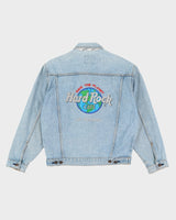 Vintage 90s Hard Rock Cafe Save The Planet Blue Embroidered Back Design Denim Jacket - S / M