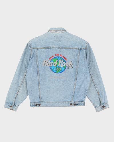 Vintage 90s Hard Rock Cafe Save The Planet Blue Embroidered Back Design Denim Jacket - S / M