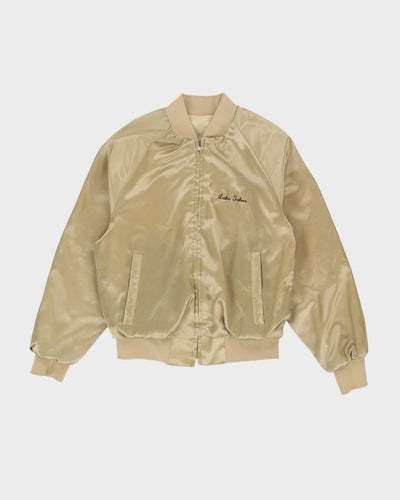 Vintage 80s Lake Tahoe Gold Satin Bomber Jacket - M