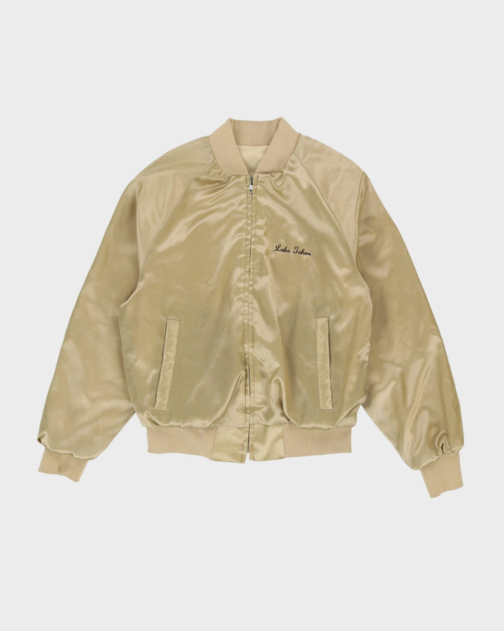 Vintage 80s Lake Tahoe Gold Satin Bomber Jacket - M