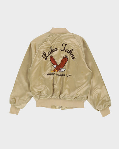 Vintage 80s Lake Tahoe Gold Satin Bomber Jacket - M