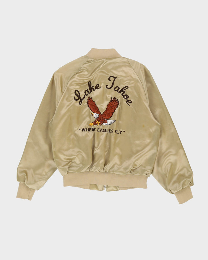 Vintage 80s Lake Tahoe Gold Satin Bomber Jacket - M
