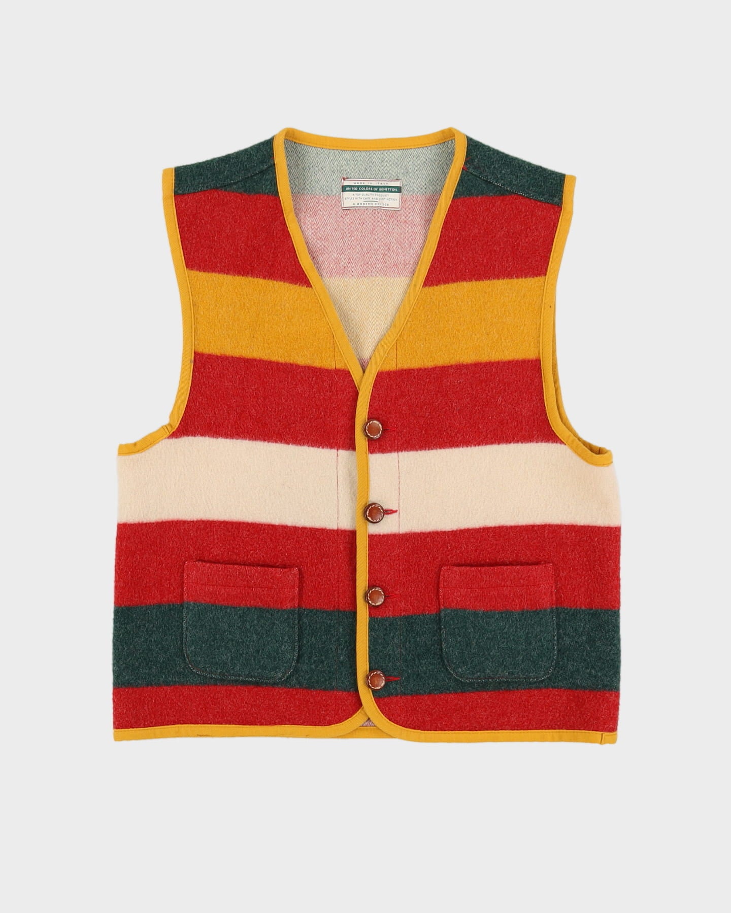 Benetton Red Striped Wool Waistcoat - M