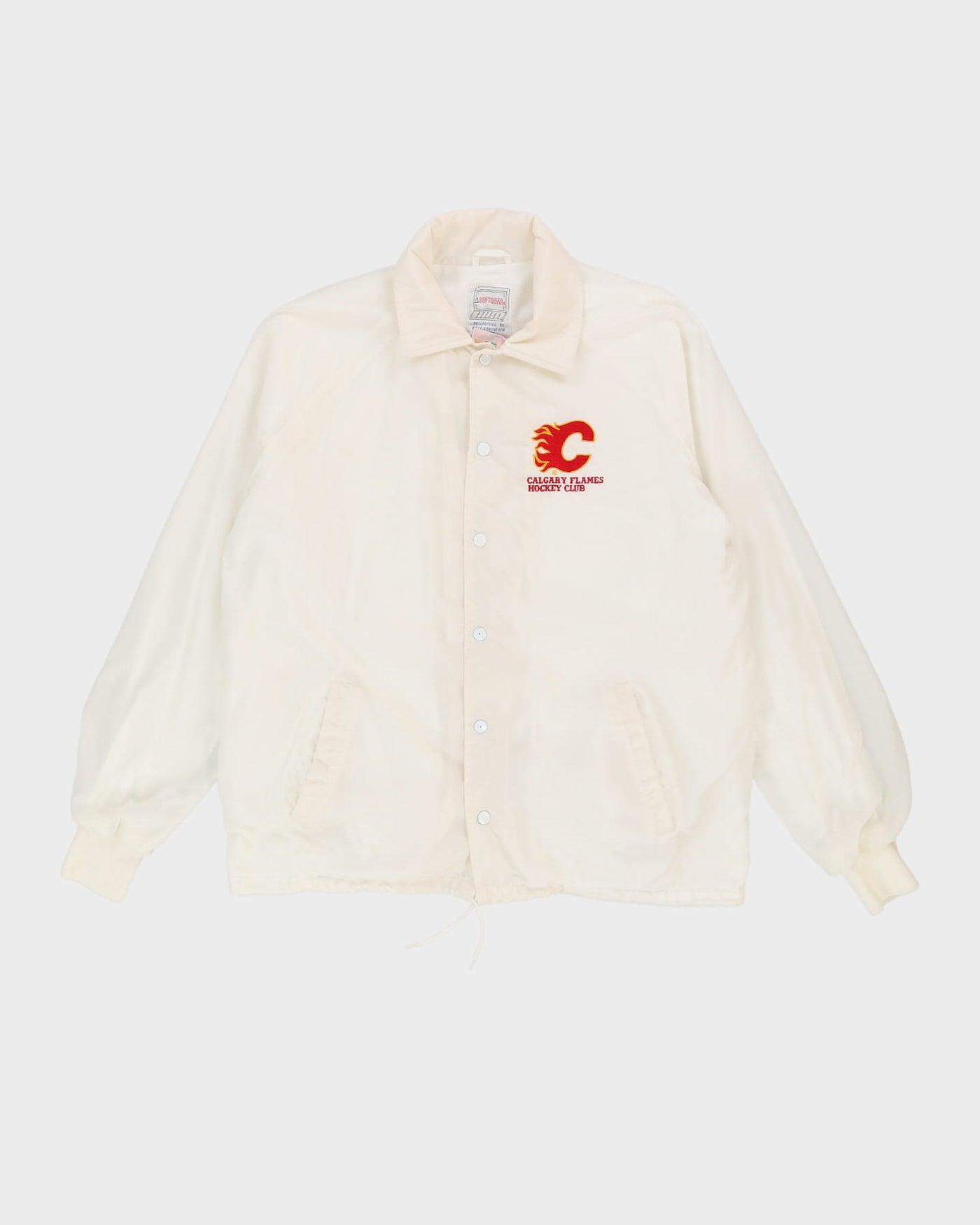 Vintage 90s Calgary Flames NHL White Oversized Coach Jacket - M