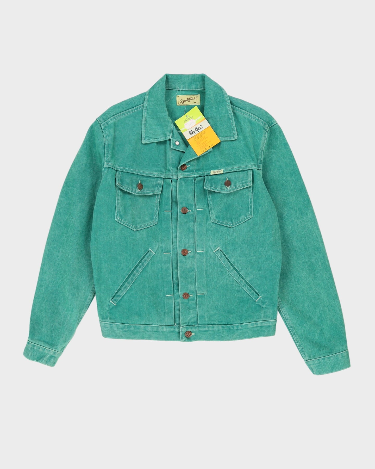 Vintage 70s Spitfire Deadstock With Tags Green Denim Jacket - M